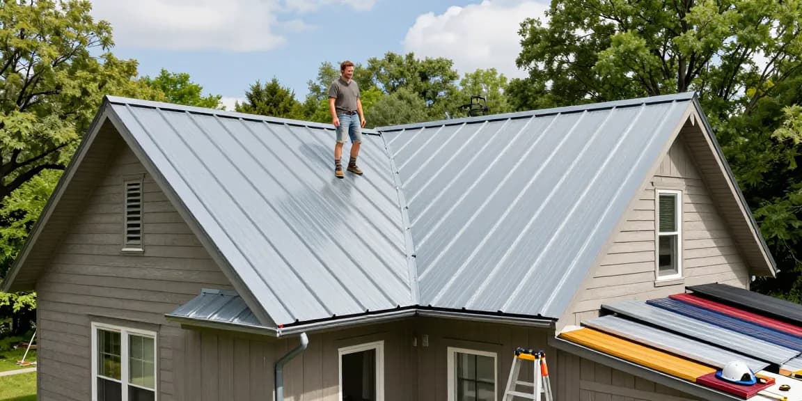 Metal roofing Ontario installation shown on a sunny day in a residential area, highlighting durability and style.