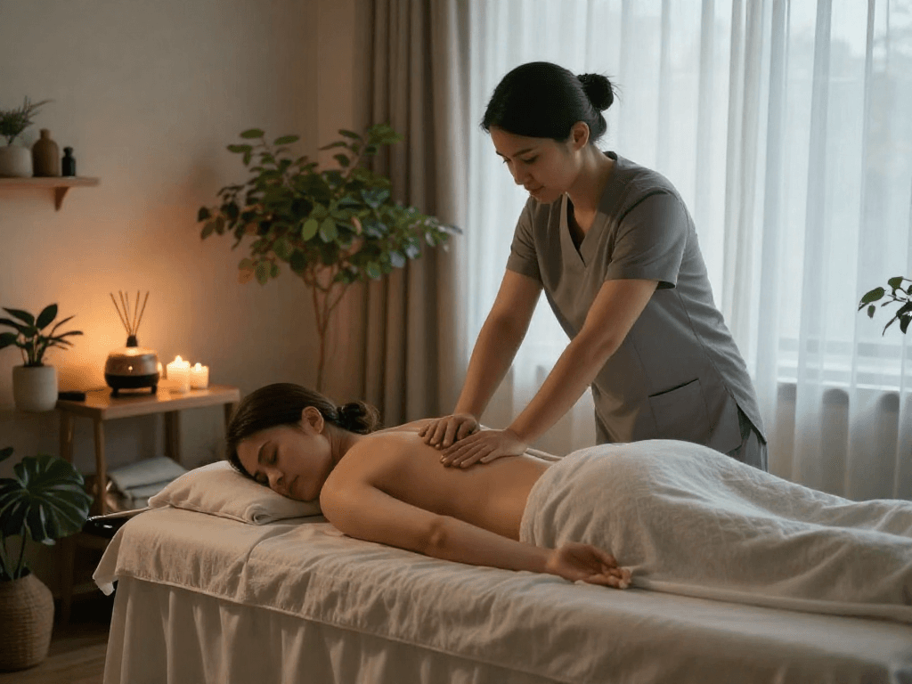 출장안마 relaxing session with a professional therapist in a cozy home environment