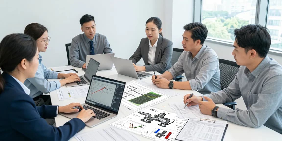 Piping Stress Analysis Canada team collaborating in a professional engineering office with technical diagrams and software.