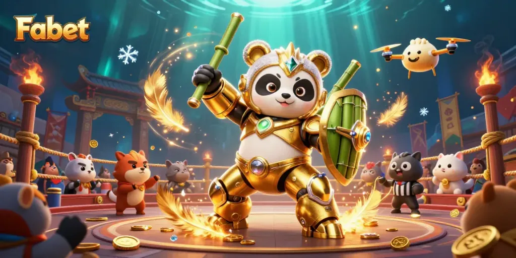 Join Fabet's exciting sports betting arena with vibrant characters, coins, and dynamic atmosphere.