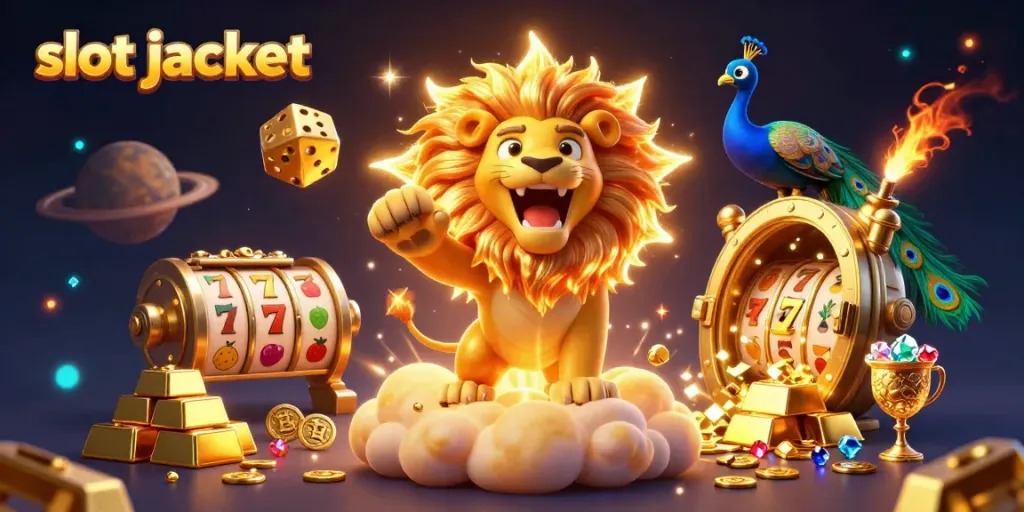 Experience the thrill of the slot jackpot with vibrant casino elements in an energetic 3D scene.