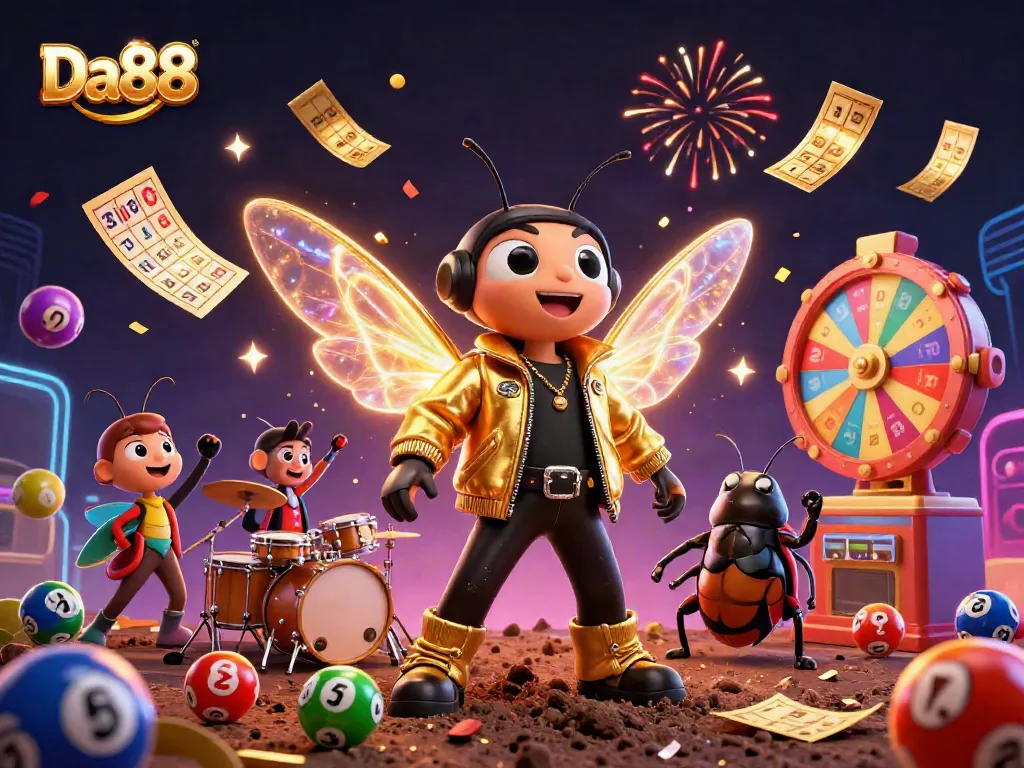 Experience thrilling gameplay with Da88's dynamic casino illustration, featuring vibrant characters and action-packed elements.