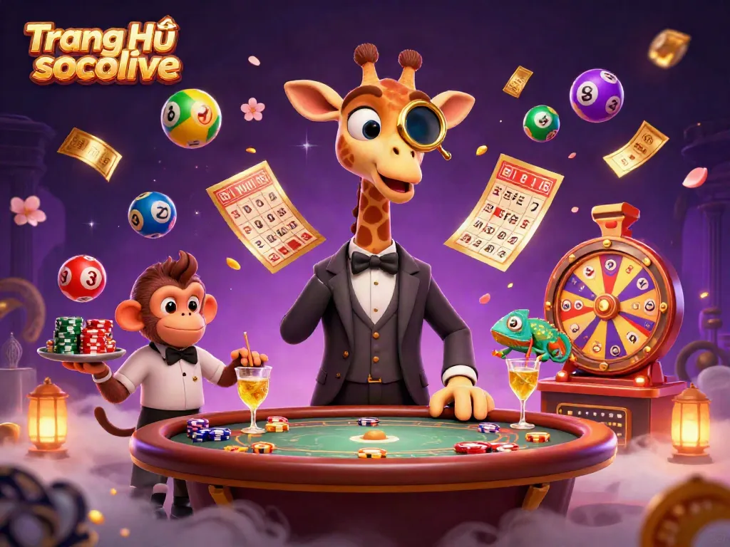 Experience exciting betting with Trang Chủ socolive as 3D characters engage in vibrant lottery activities.