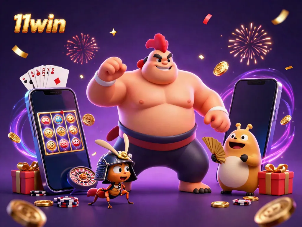 Experience the excitement of 11win with a dynamic casino scene featuring unique characters and gameplay elements.