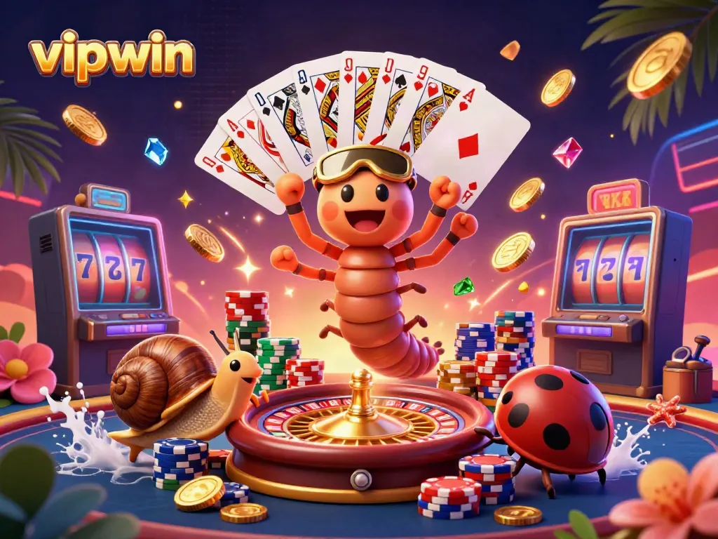 Experience the excitement at vipwin with vibrant 3D casino elements and characters.