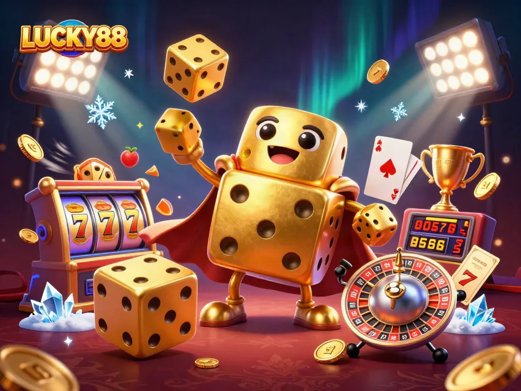 Spin the reels and win big with LUCKY88 featuring vibrant casino elements and dynamic characters.
