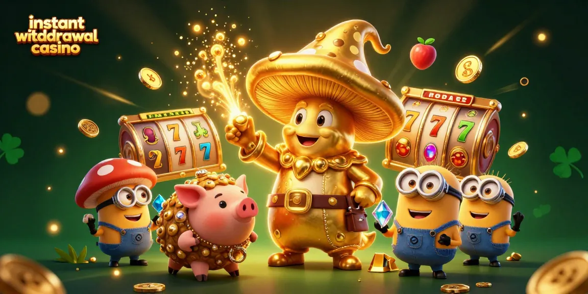 Experience the thrill of an instant withdrawal casino with golden wizard and treasures in a vibrant scene.