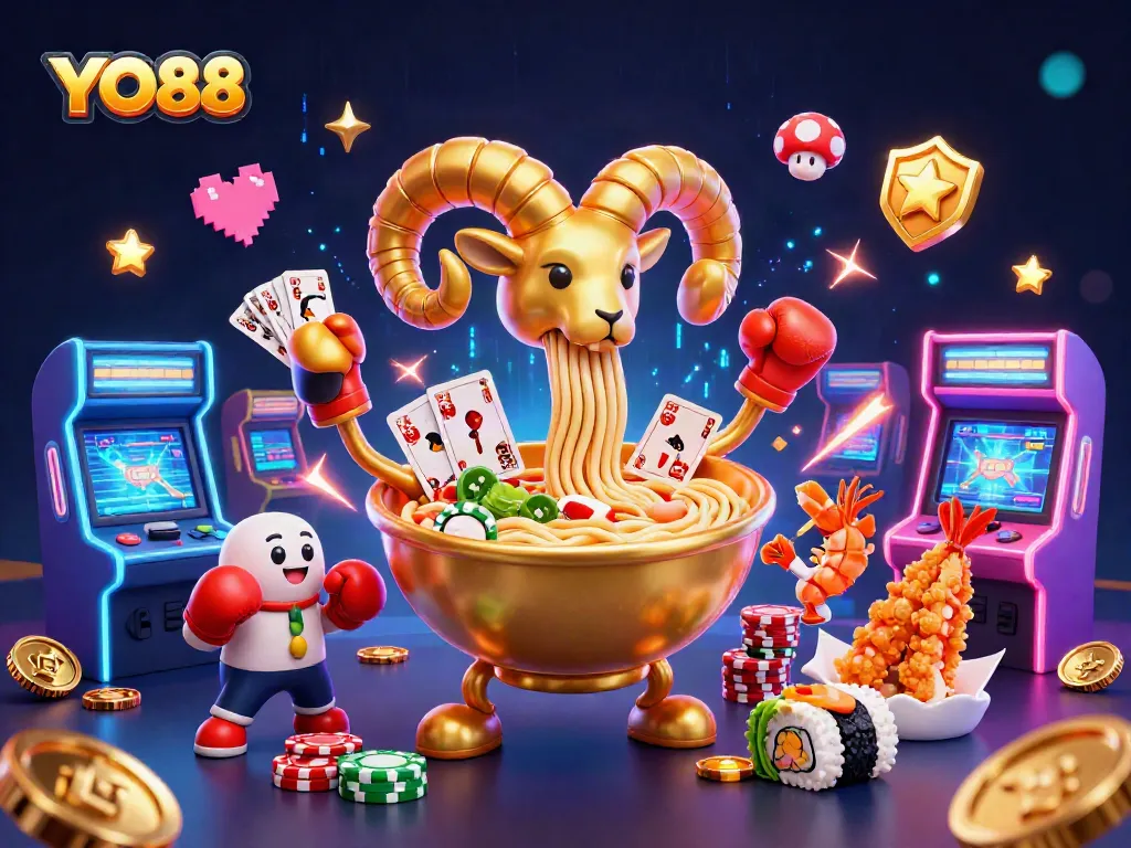 Engage in vibrant gaming action with YO88 at a lively casino scene featuring fun characters.