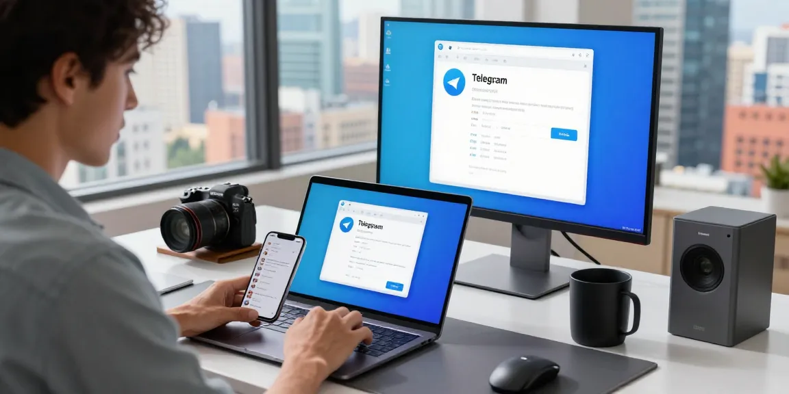 Download Telegram app seamlessly in a modern tech workspace.