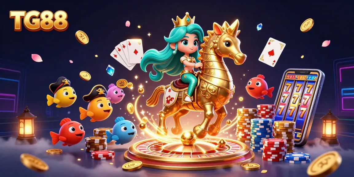 Experience TG88 with colorful mermaid and seahorse in an enchanting casino setting.