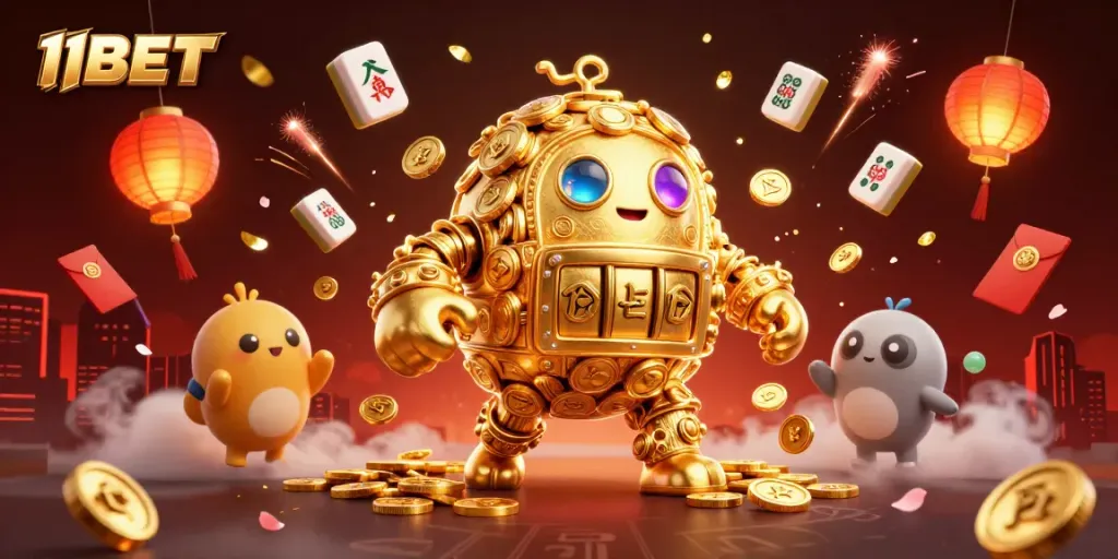 Join the casino excitement with 11BET's vibrant gaming visuals featuring the golden golem.