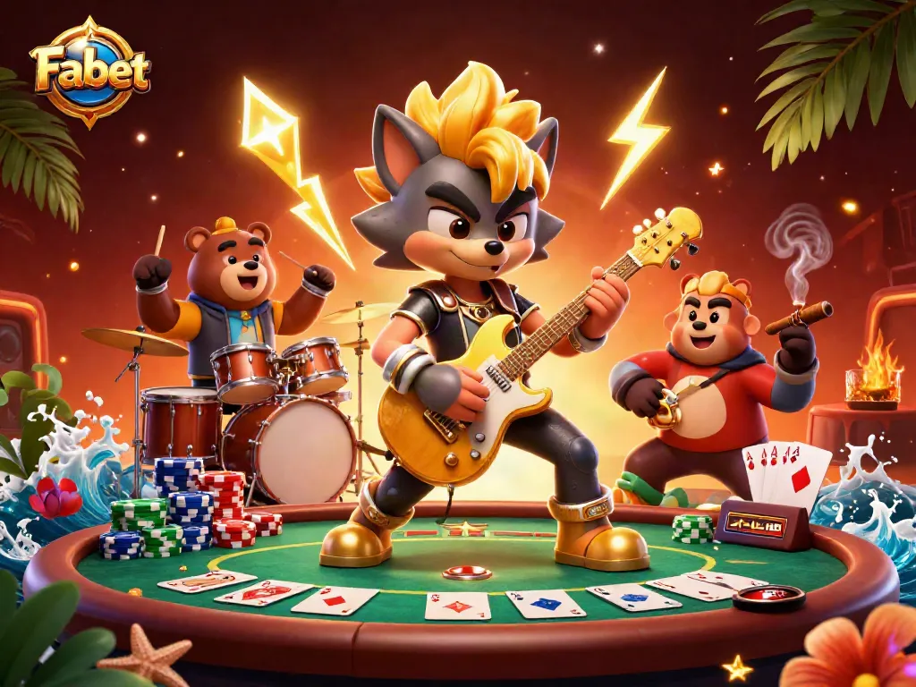 Experience thrilling action at Fabet with a dynamic cartoon casino scene featuring engaging poker gameplay.