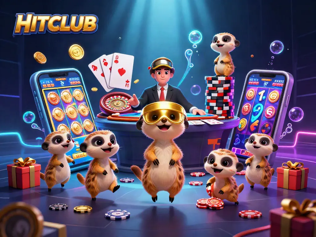 HITCLUB meerkats manage an exciting casino with vibrant slot games and engaging gameplay.