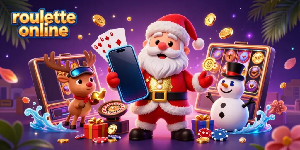 Experience roulette online with festive characters in a vibrant casino setting.