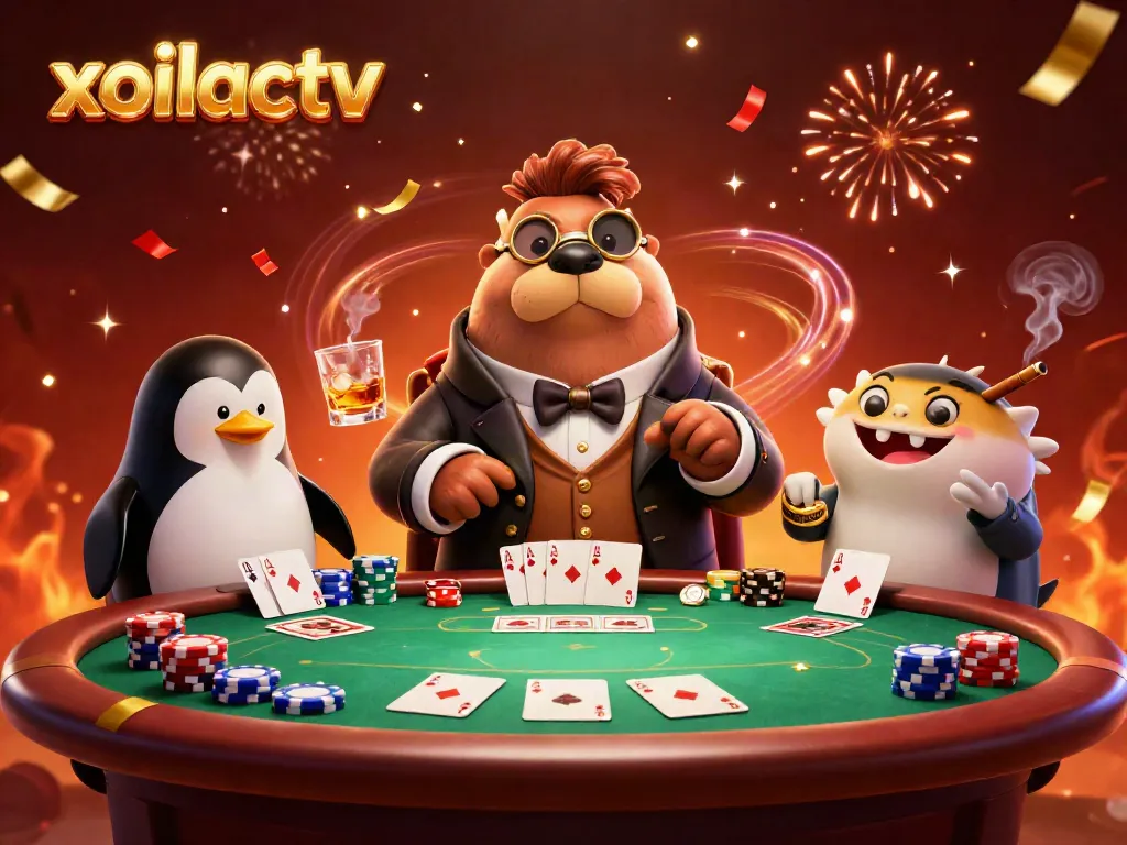Experience the thrill of xoilactv with a jolly walrus playing poker in an underwater scene.