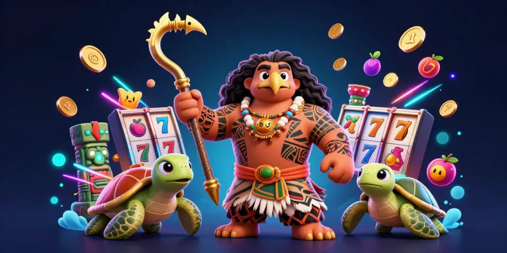 C168 casino-themed illustration with a demigod hawk, turtle sidekick, and slot machine elements.