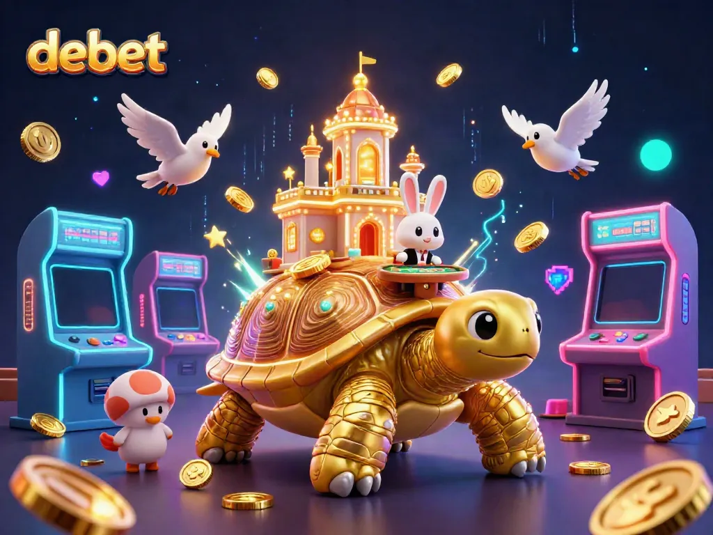 Experience the excitement at Debet's casino with golden tortoise and vibrant game elements.