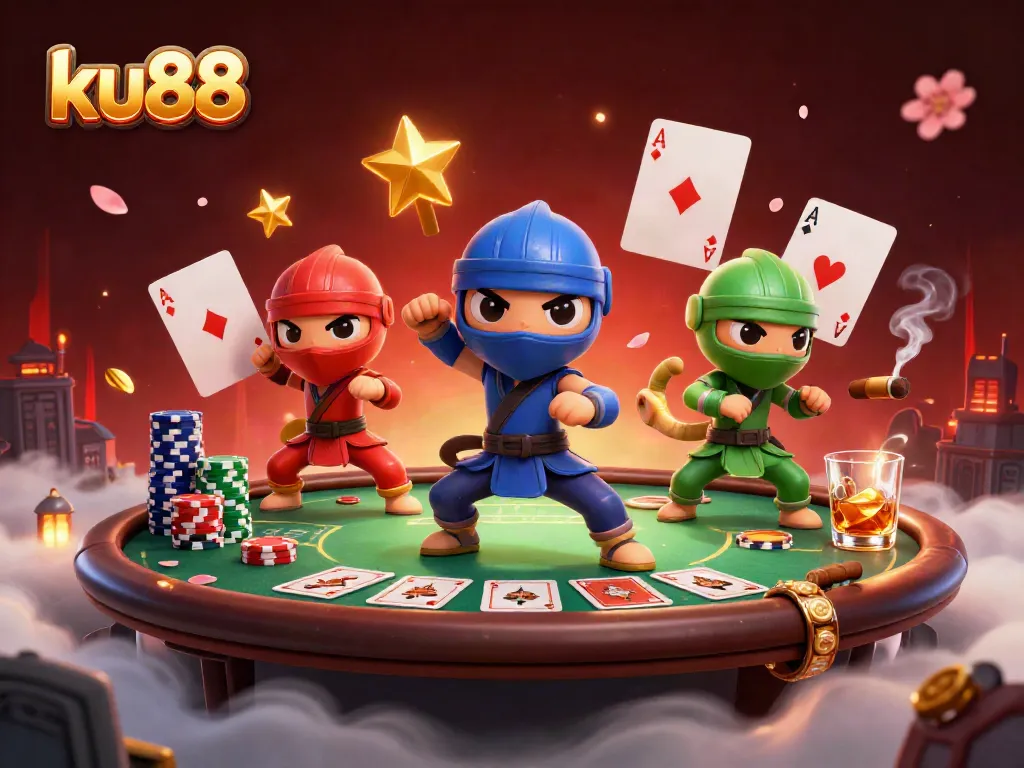 ku88's ninja chameleons showcase dynamic poker gameplay with vibrant colors and rich casino elements.