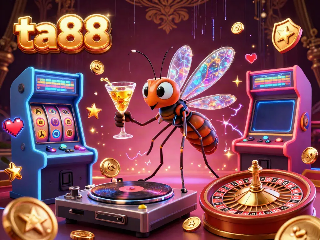 Experience thrilling gameplay at ta88 with this dynamic casino illustration featuring unique characters and game elements.