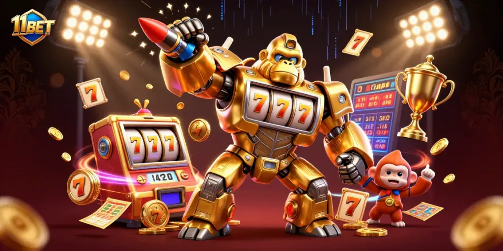 Experience thrilling wins at 11BET with dynamic casino action from the golden gorilla mech and slot elements.