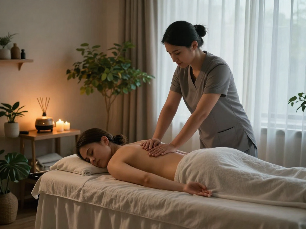출장안마 relaxing session with a professional therapist in a cozy home environment