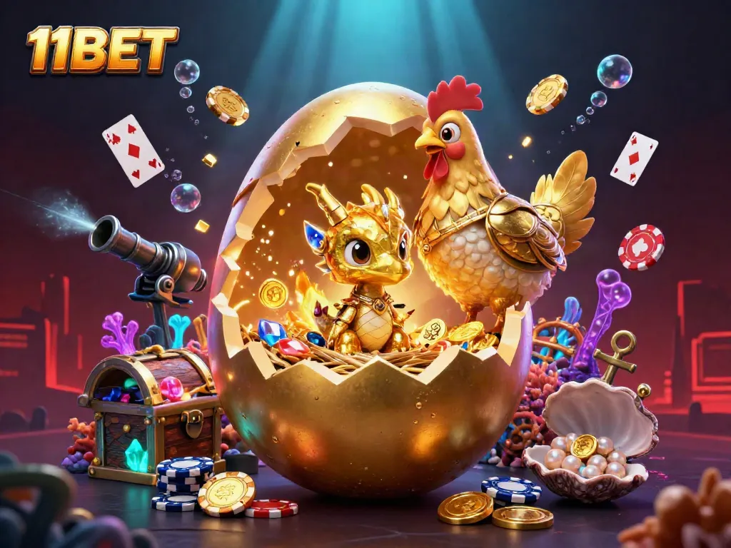 Engage with the exciting world of 11BET, featuring dynamic golden dragon and poker chips amidst a vibrant casino theme.