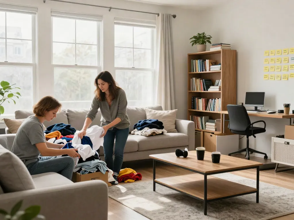 Transform your space with declutter ottawa services, showcasing professional organizers helping homeowners sort and arrange belongings.