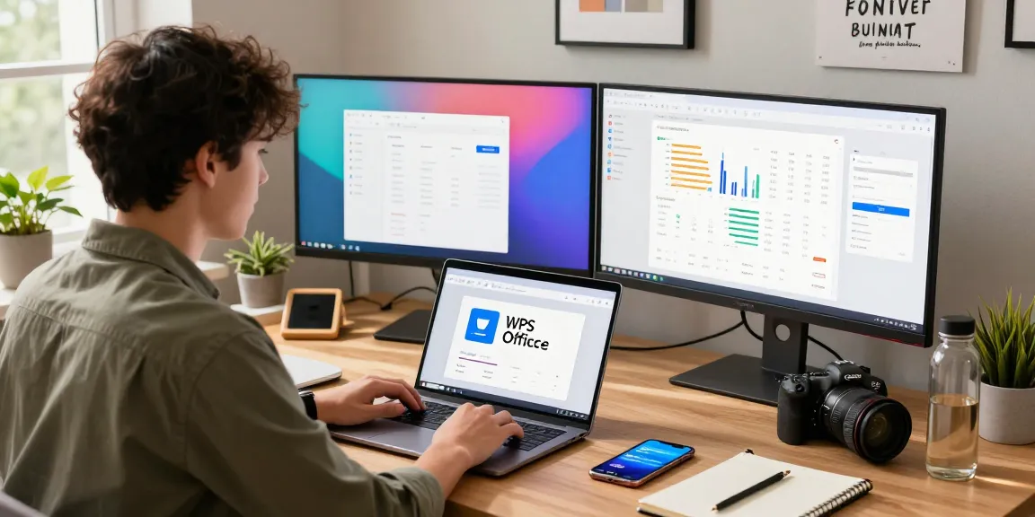 WPS Download in a modern home office setup with laptop and monitors.