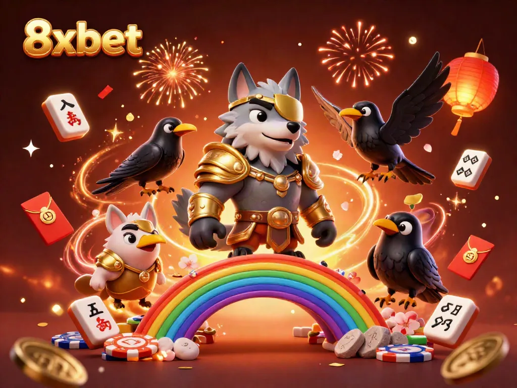 Experience excitement with 8xbet’s vibrant Norse-themed casino illustration, showcasing Odin and his ravens.