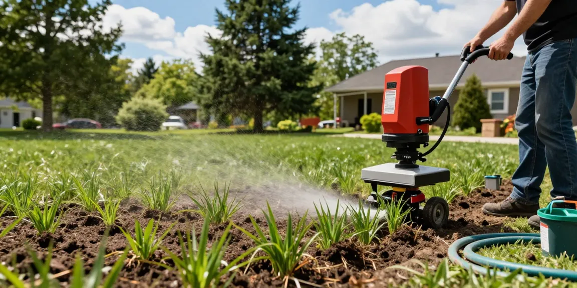 Hydroseeding Ottawa process with professional applying seed blend in lush landscape.
