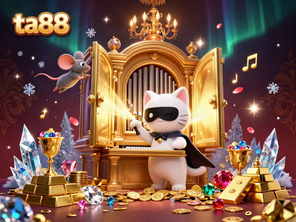 Experience thrilling gameplay at ta88 with a whimsical casino scene featuring iconic characters at a grand organ.
