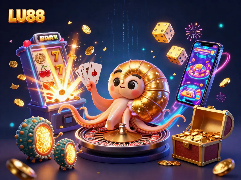 Engage with LU88's vibrant casino scene featuring a dazzling 3D nautilus and exhilarating game elements.