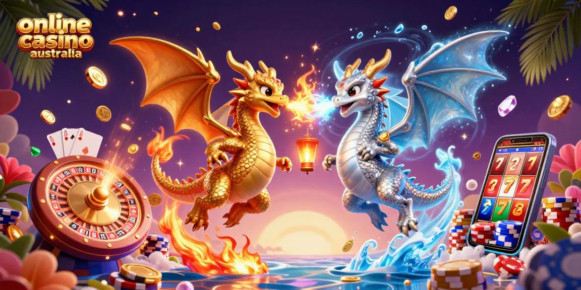 Engage with the vibrant atmosphere of online casino Australia showcasing dynamic dragons and immersive gaming elements.