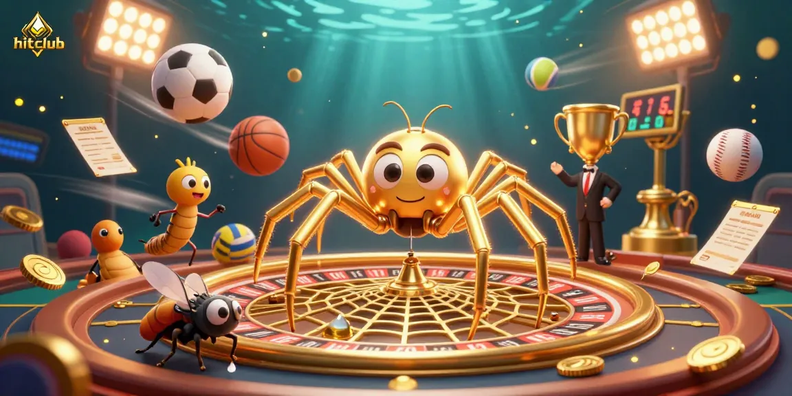 Experience thrilling betting action at hitclub as a fly nervously bets near a golden web roulette.