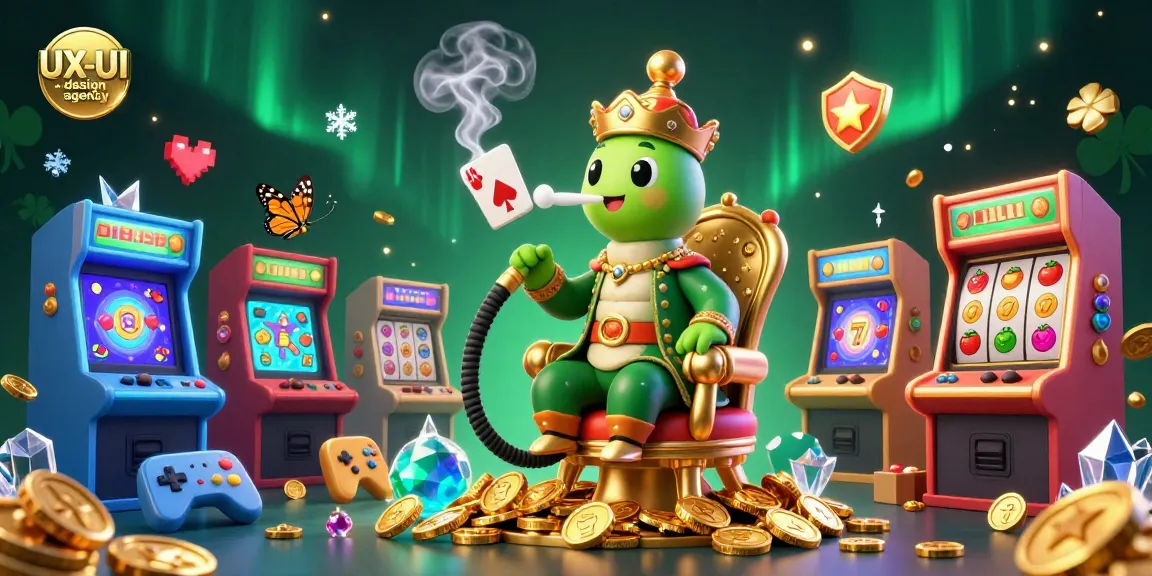Engage with UX/UI design agency visuals showcasing a casino-themed 3D scene, highlighting vibrant game elements.